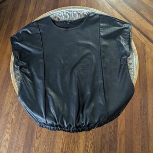 Women's Black Faux Leather Short Sleeve Top Size M